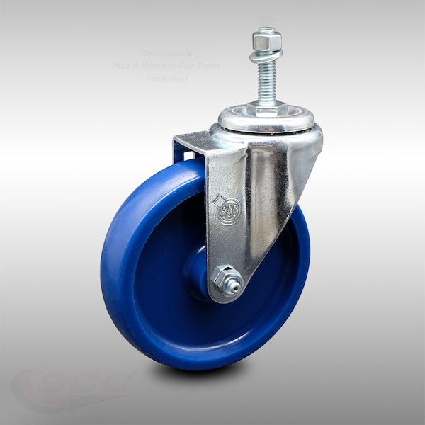 5 Inch SS Solid Polyurethane Wheel Swivel 10mm Threaded Stem Caster SCC